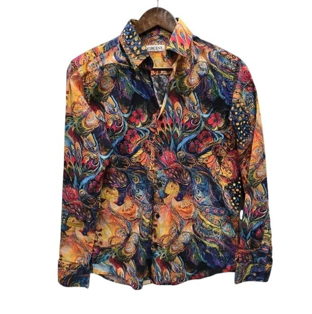 Vercini Mens S Long Sleeve Shirt Peacock Butterfly Psychedelic Art Print Party
